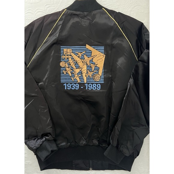 Northrop Grumman 80s Vintage Black Satin Bomber 50th Anniverary Jacket Mens XL